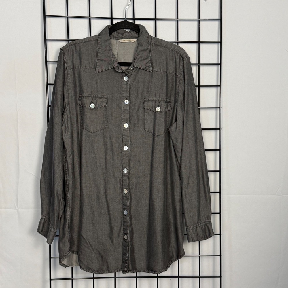 Soft Surroundings Button Down Tunic Women XL Gray Tencel Western Pocket Casual